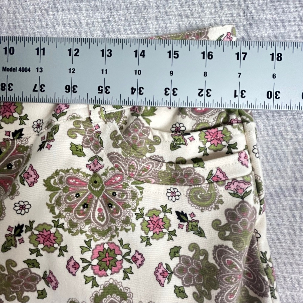Nicole Miller Floral Paisley Print Flare Leg Pants Cottagecore Pink Green 10 - Picture 7 of 10
